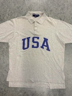 Vintage Polo Sport Ralph Lauren USA Gray Polo Shirt Large 90s Y2K Rare